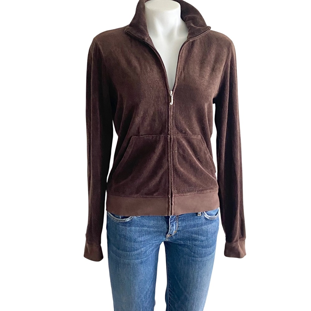 Juicy Couture Chocolate Brown Terry Cloth Track Jacket Zip Up J Pull XL 12085